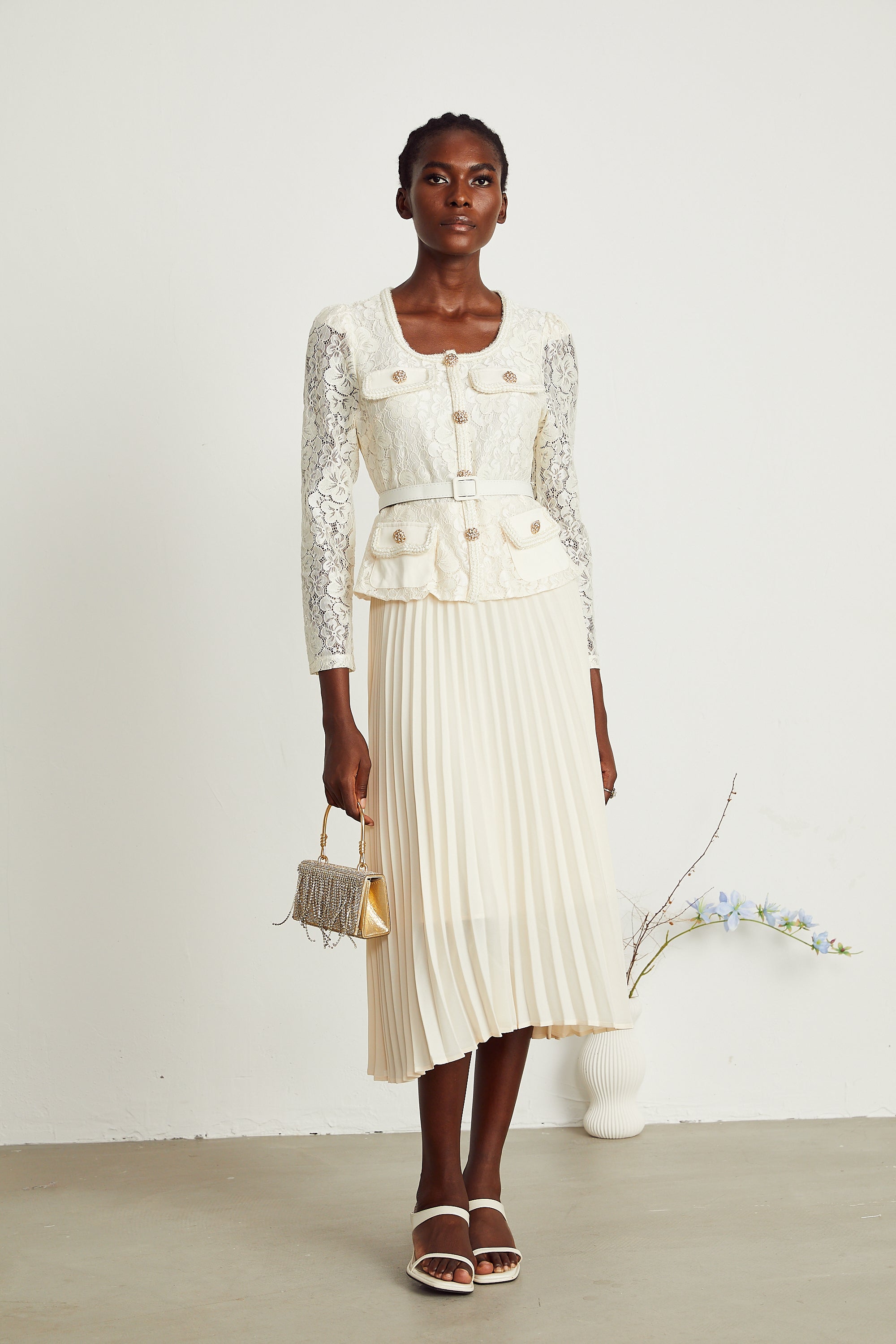 Isabelle dantel midi elbise