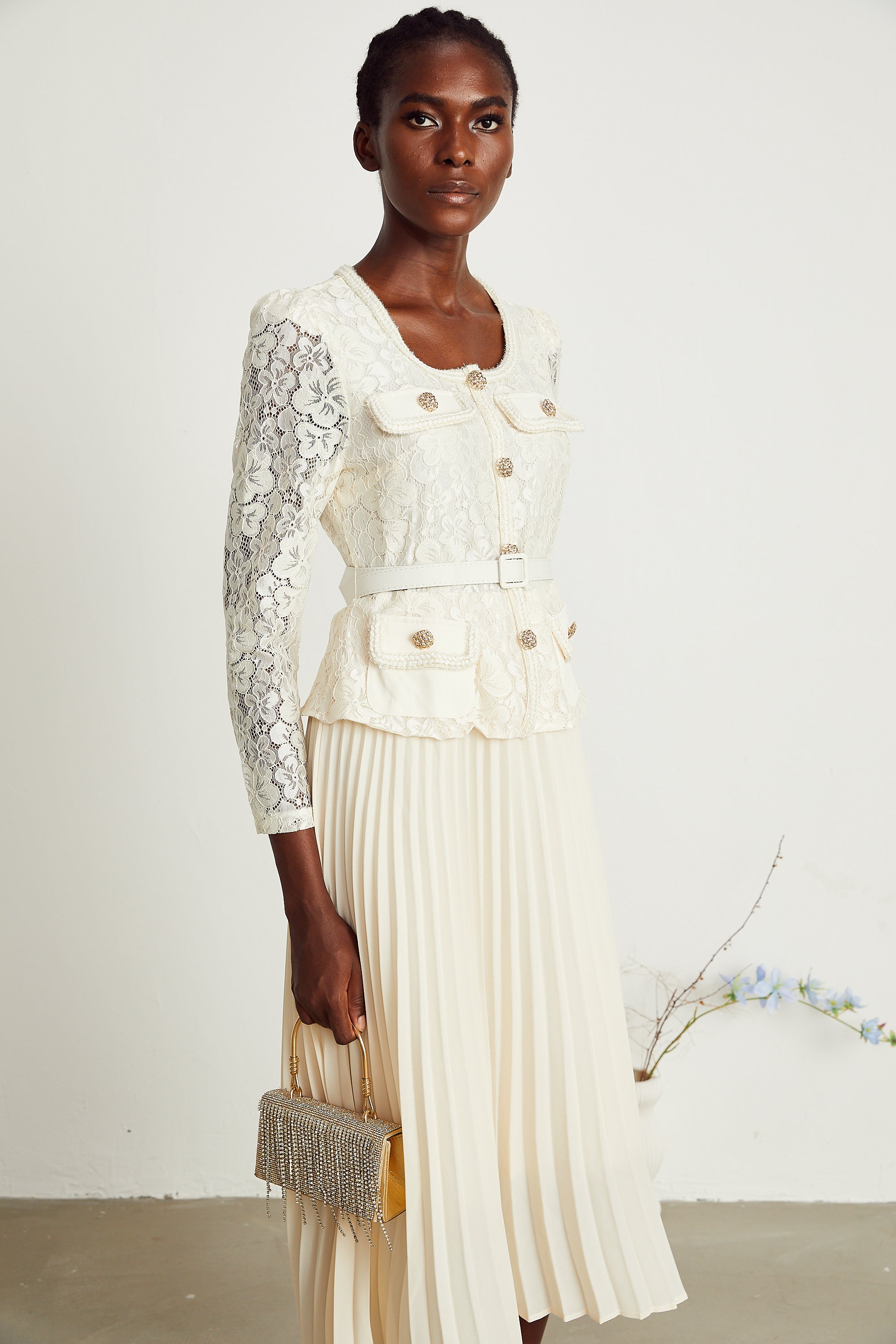 Isabelle dantel midi elbise