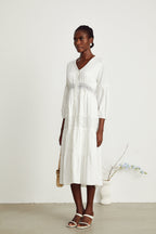 Geneviève dantel midi elbise