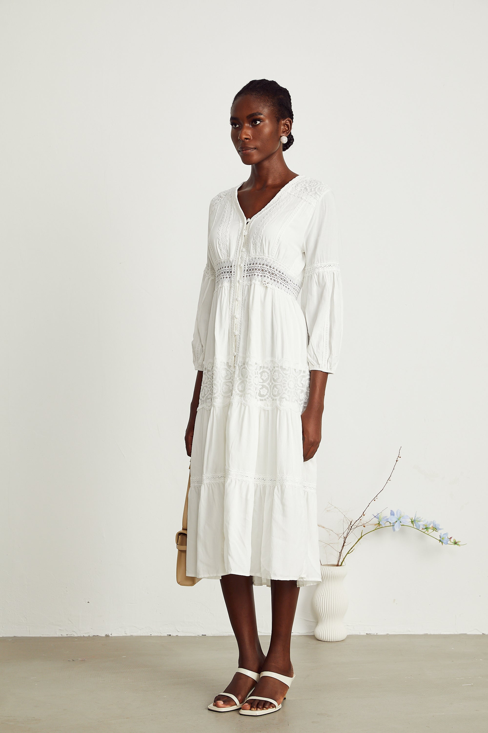 Geneviève dantel midi elbise