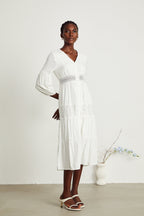 Geneviève dantel midi elbise