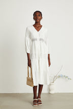 Geneviève dantel midi elbise