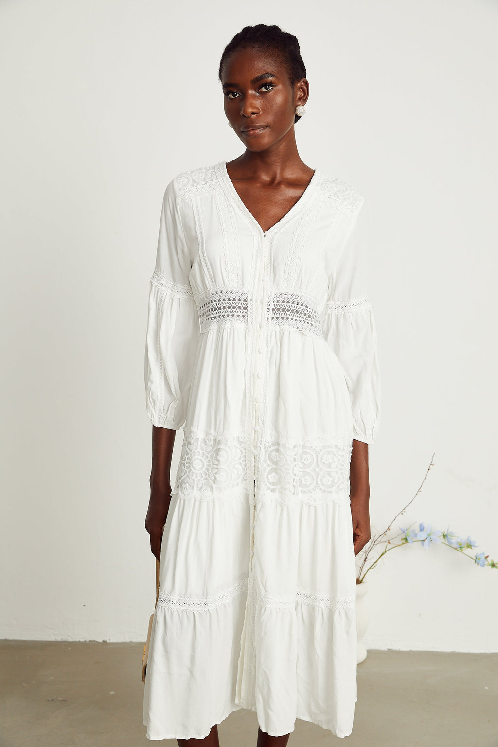 Geneviève dantel midi elbise