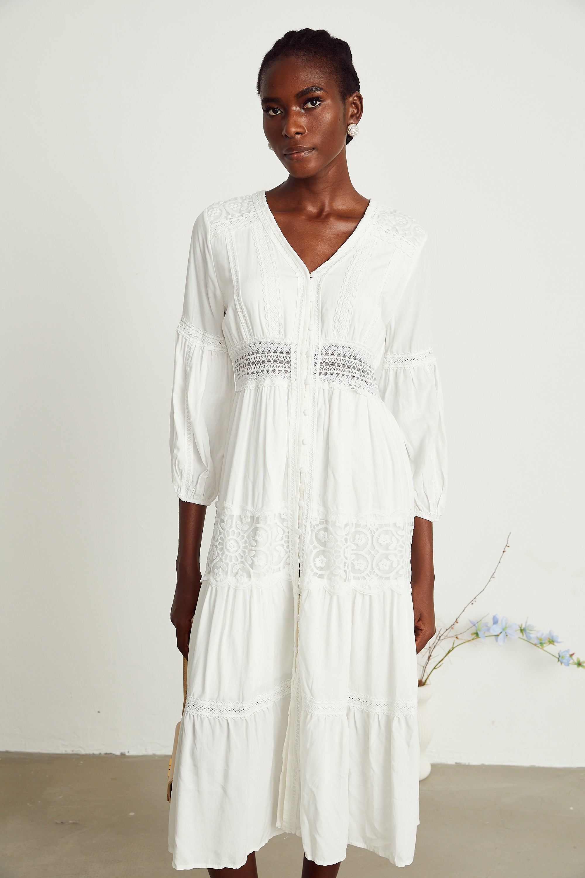 Geneviève dantel midi elbise