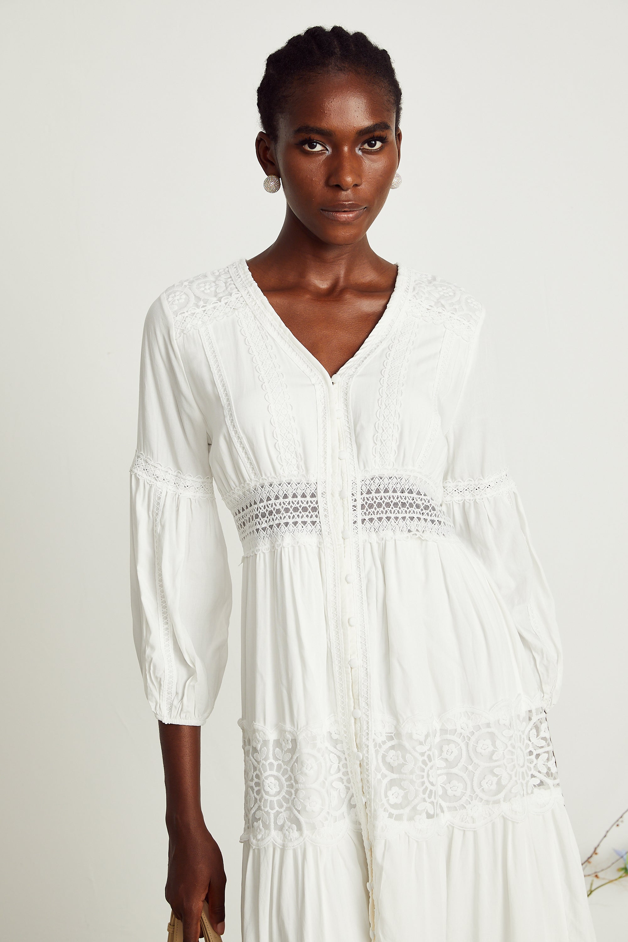 Geneviève dantel midi elbise