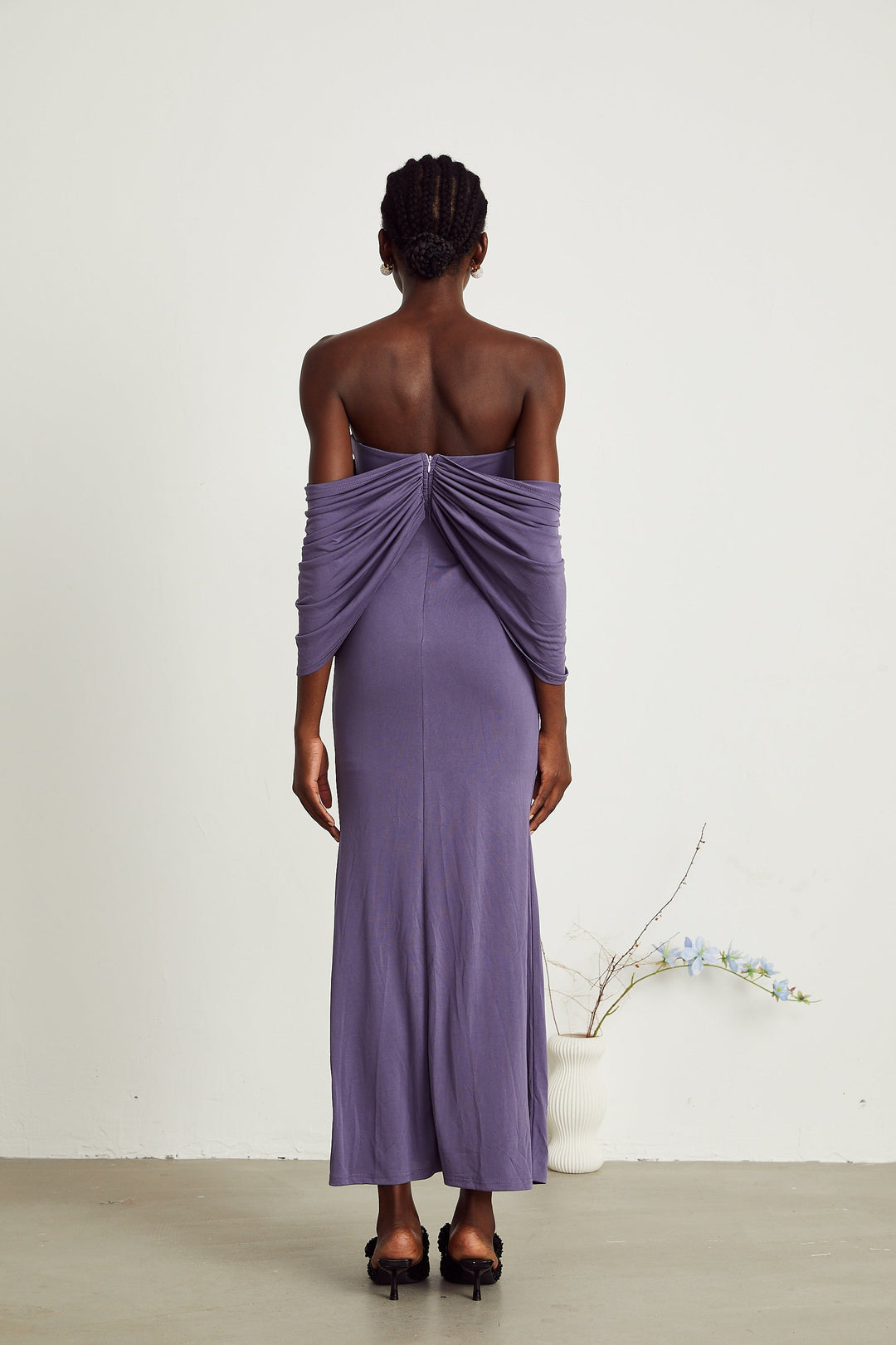 Delphine mor midi elbise
