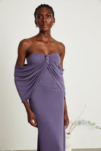 Delphine mor midi elbise