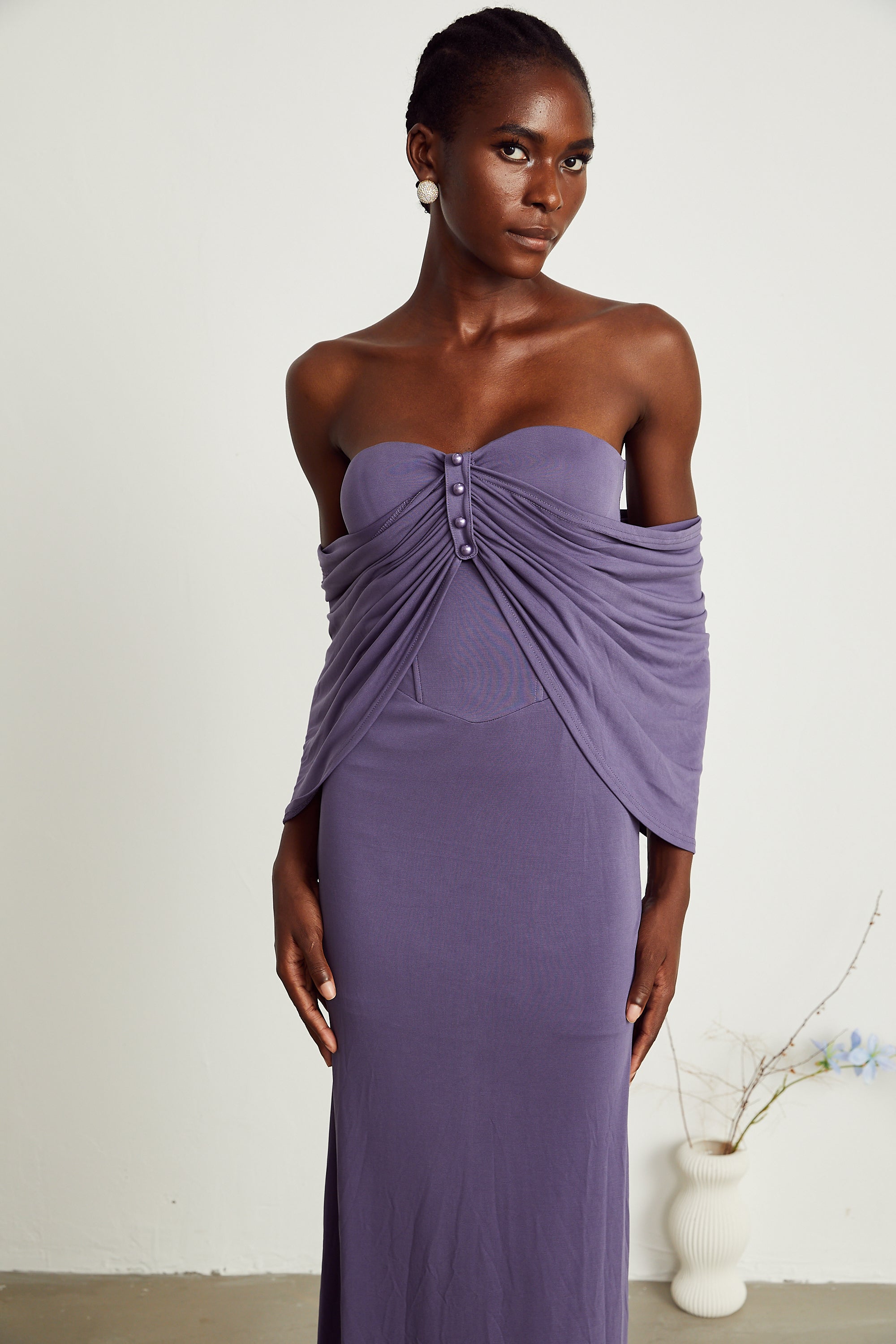 Delphine mor midi elbise