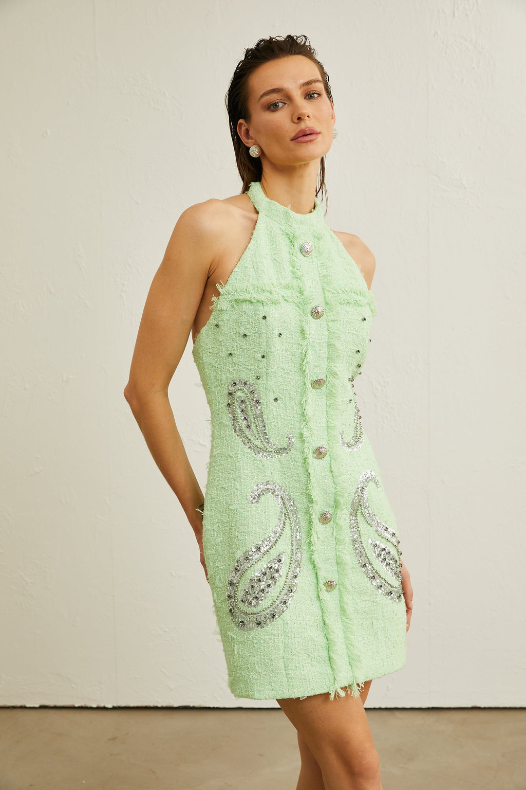 Hélène bağlamalı mini elbise