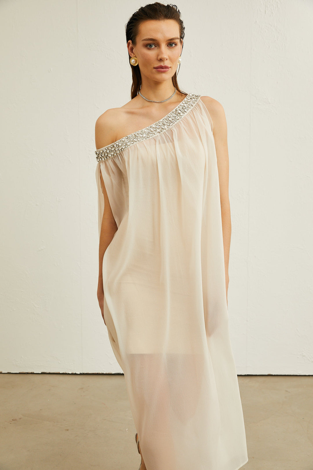 Austen kristal midi elbise