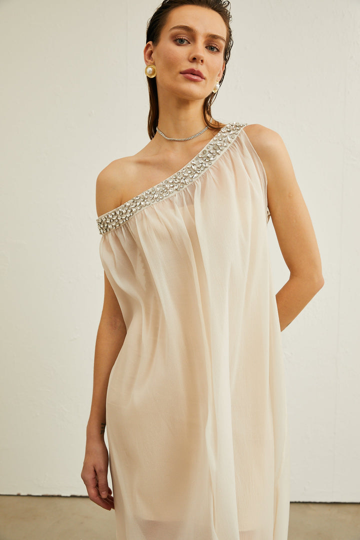 Austen kristal midi elbise