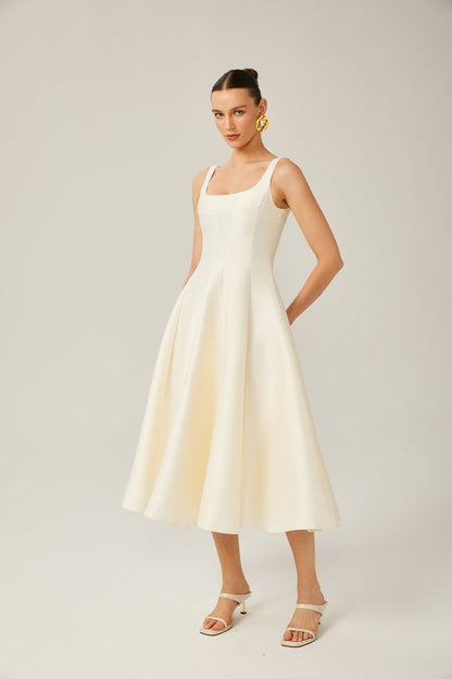 Léonor saten midi elbise