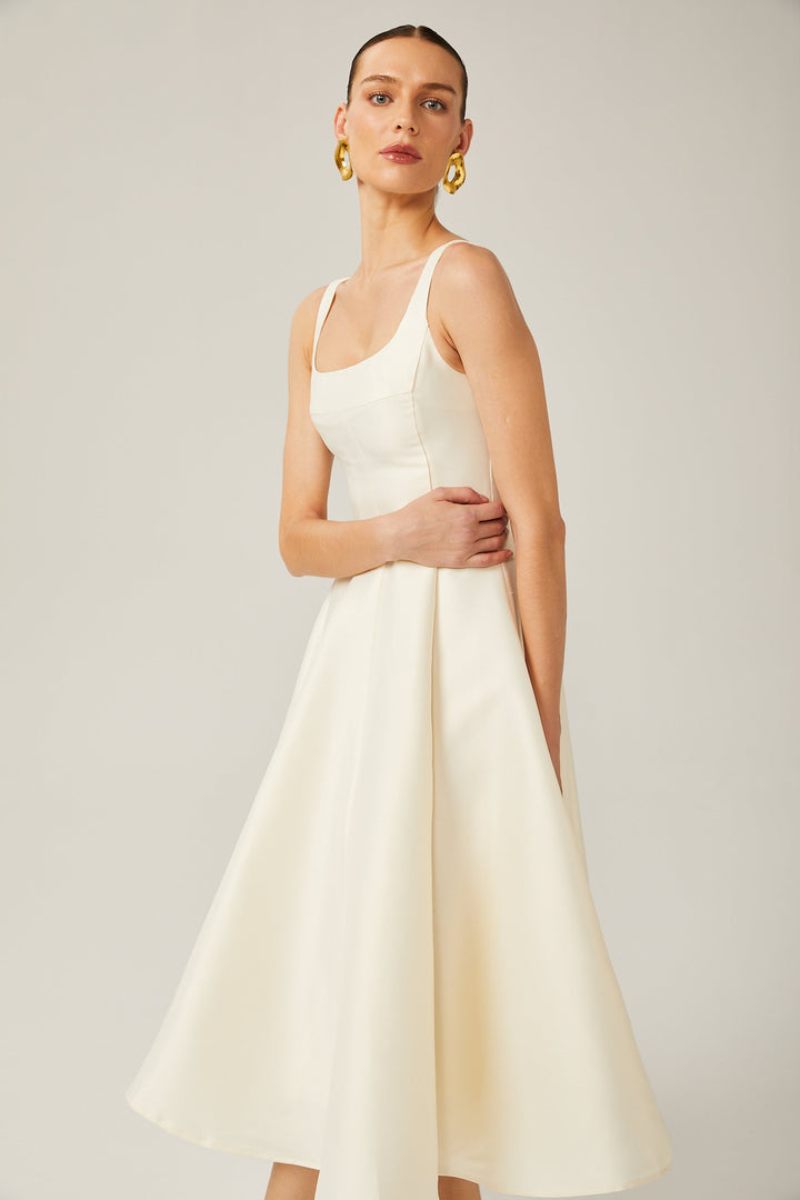 Léonor saten midi elbise