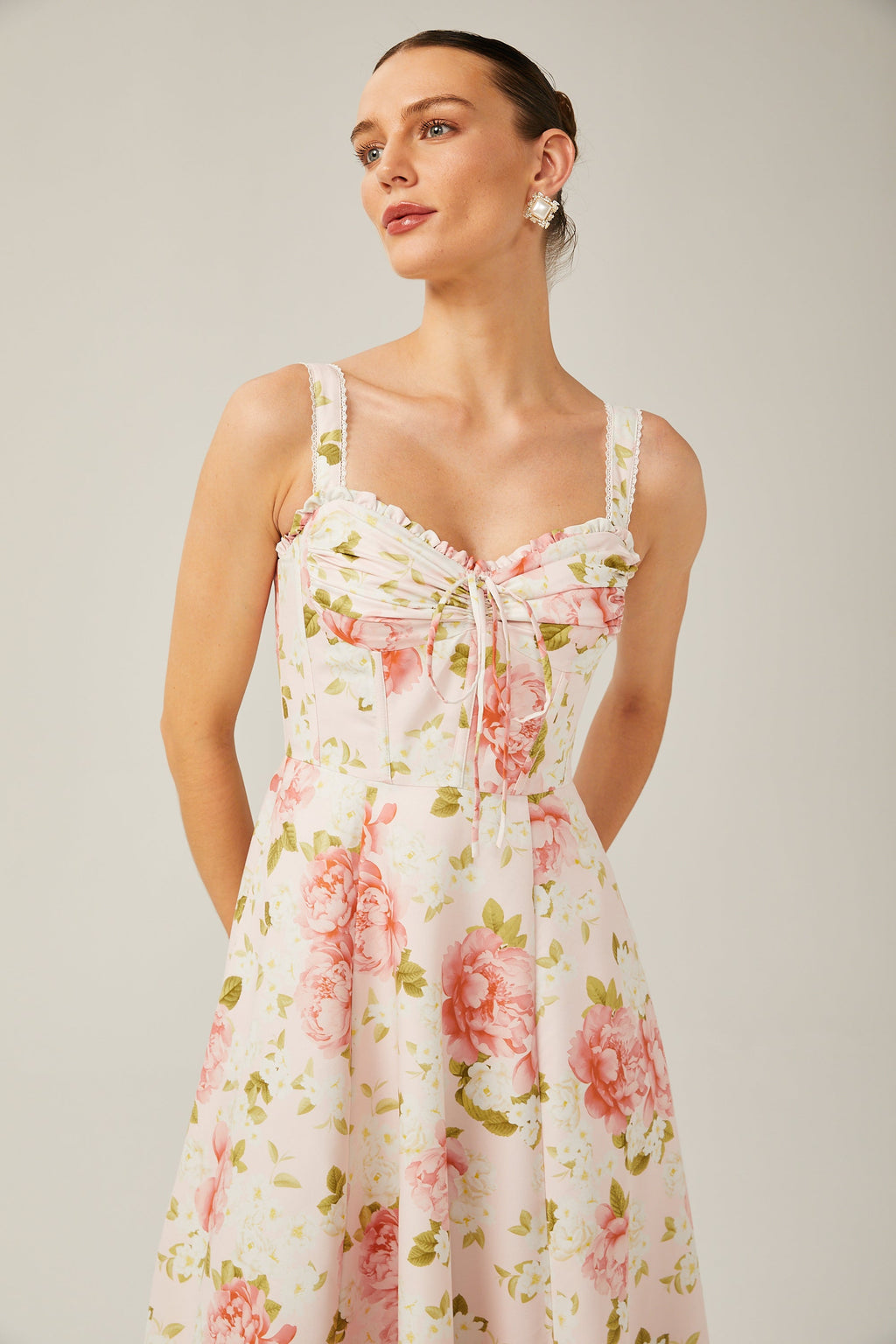 Noémie dantel midi elbise