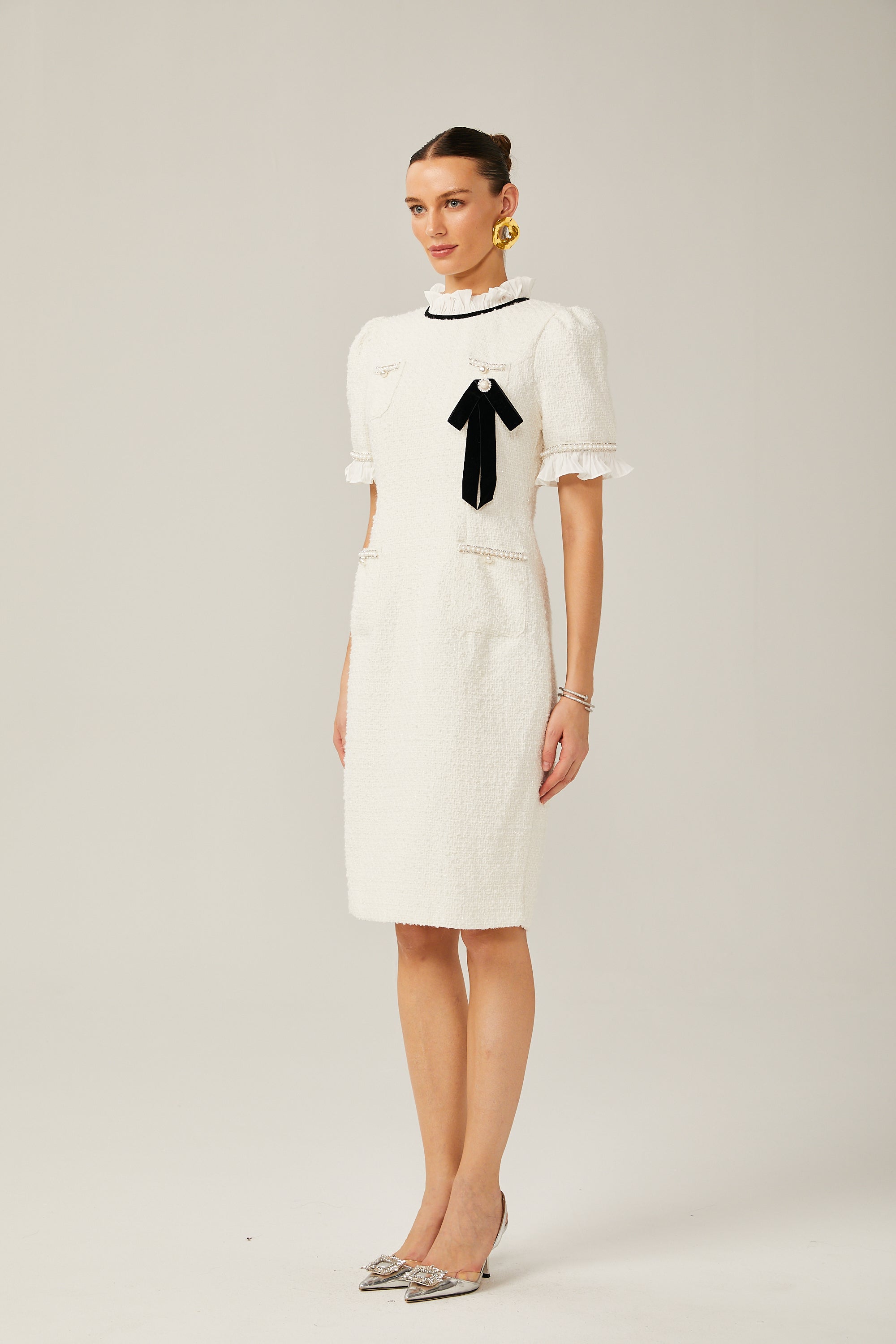 Hélène fırfır midi elbise