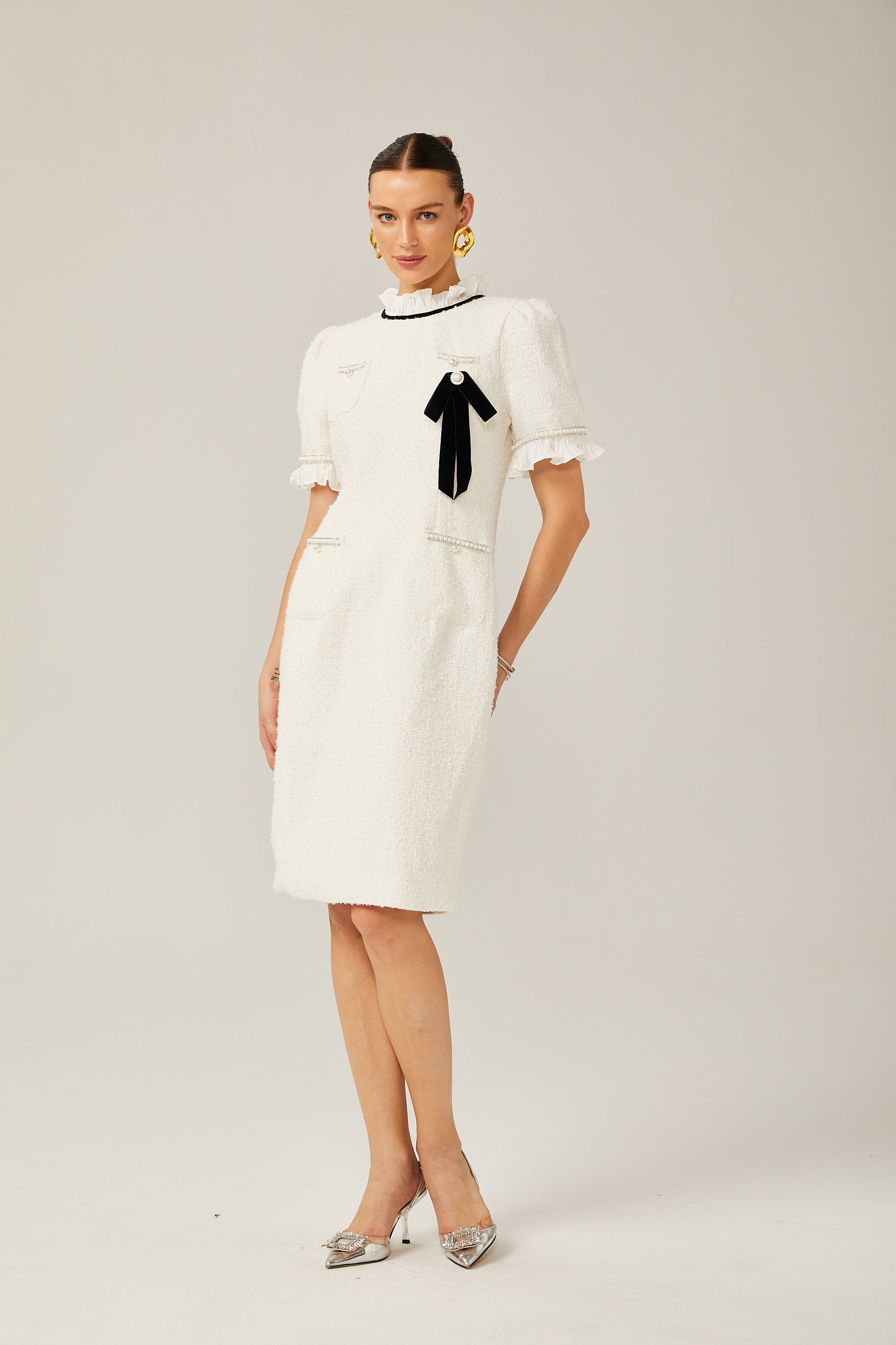 Hélène fırfır midi elbise