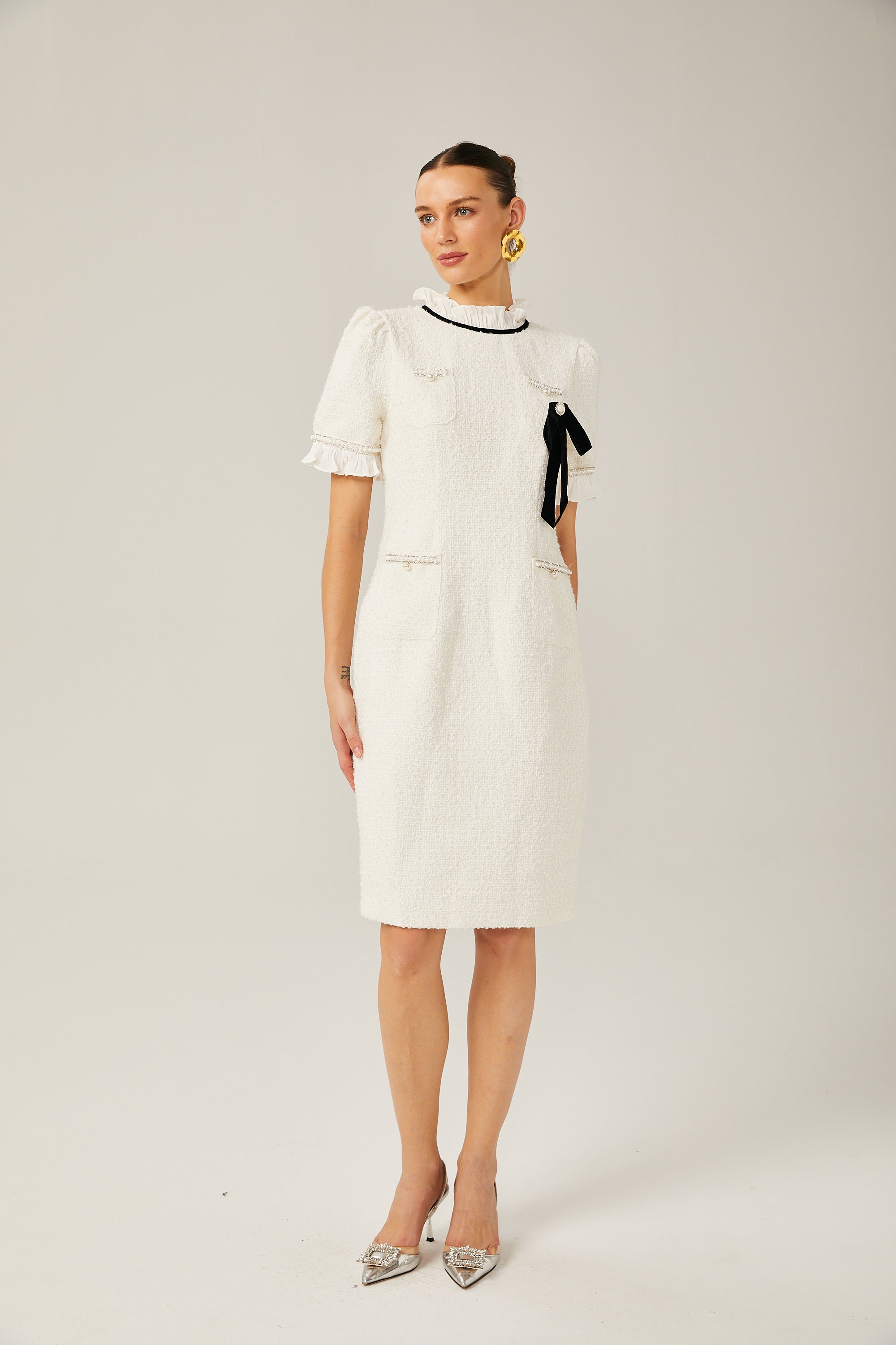 Hélène fırfır midi elbise