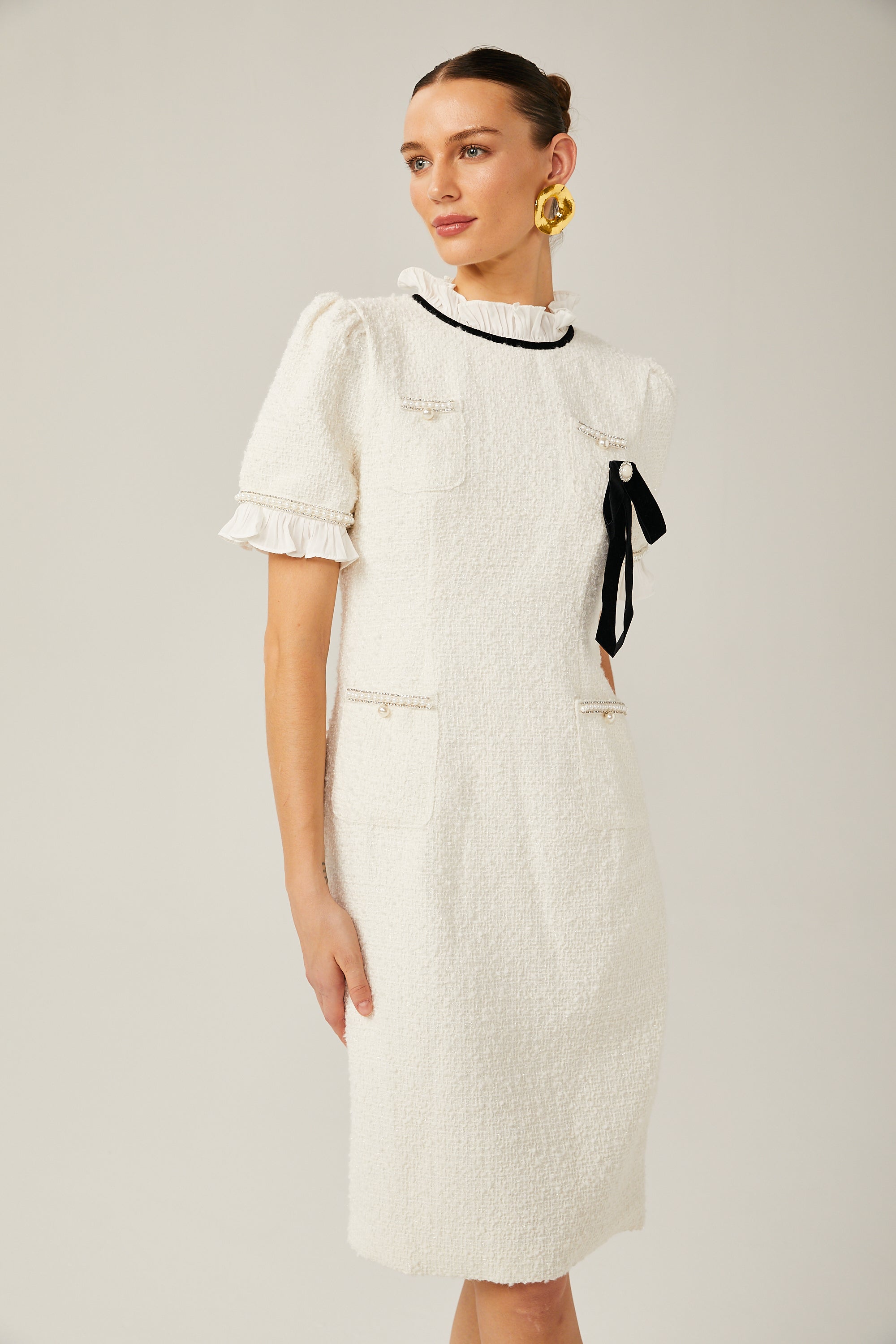 Hélène fırfır midi elbise