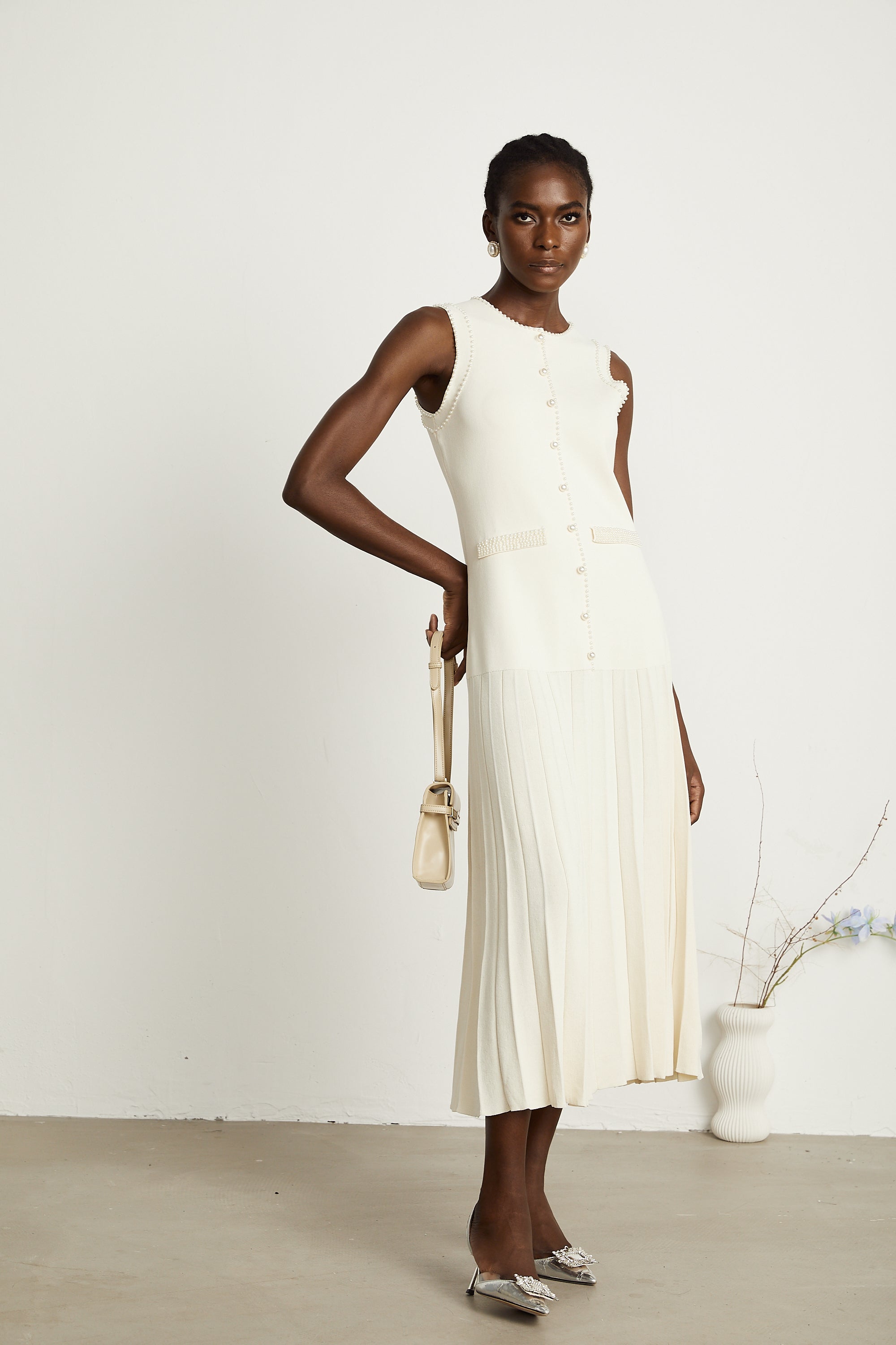 Léocadie inci midi elbise