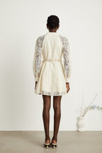 Püskül Kemerli Yarı Transparan Dantel Mini Elbise