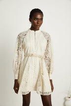 Püskül Kemerli Yarı Transparan Dantel Mini Elbise