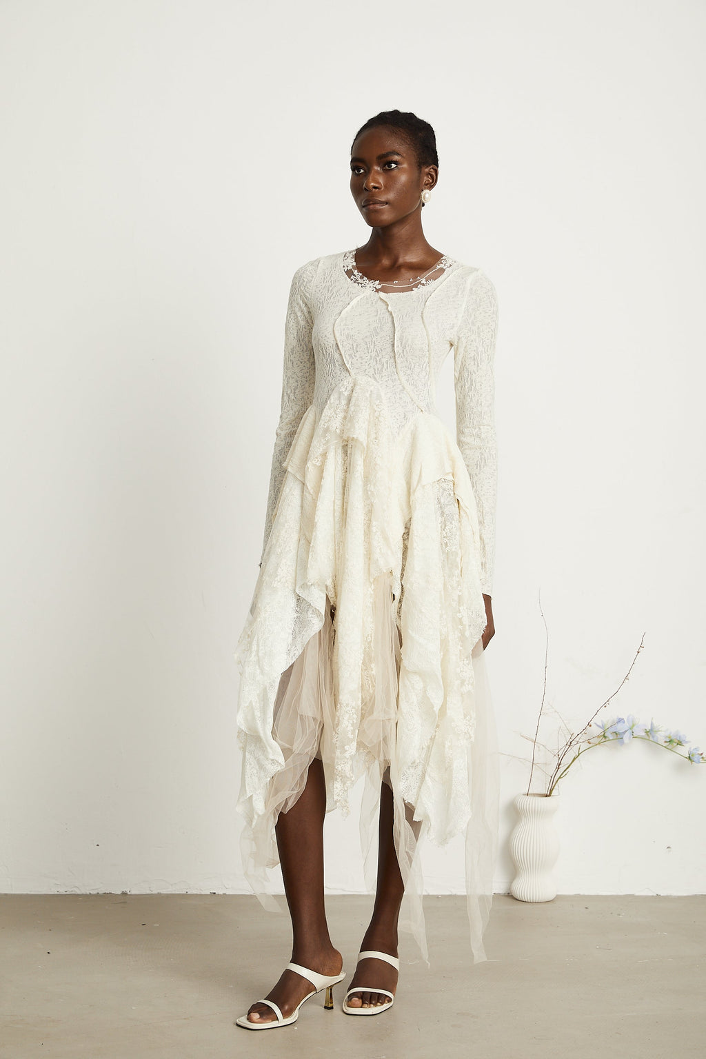 Ursule tül panel midi elbise