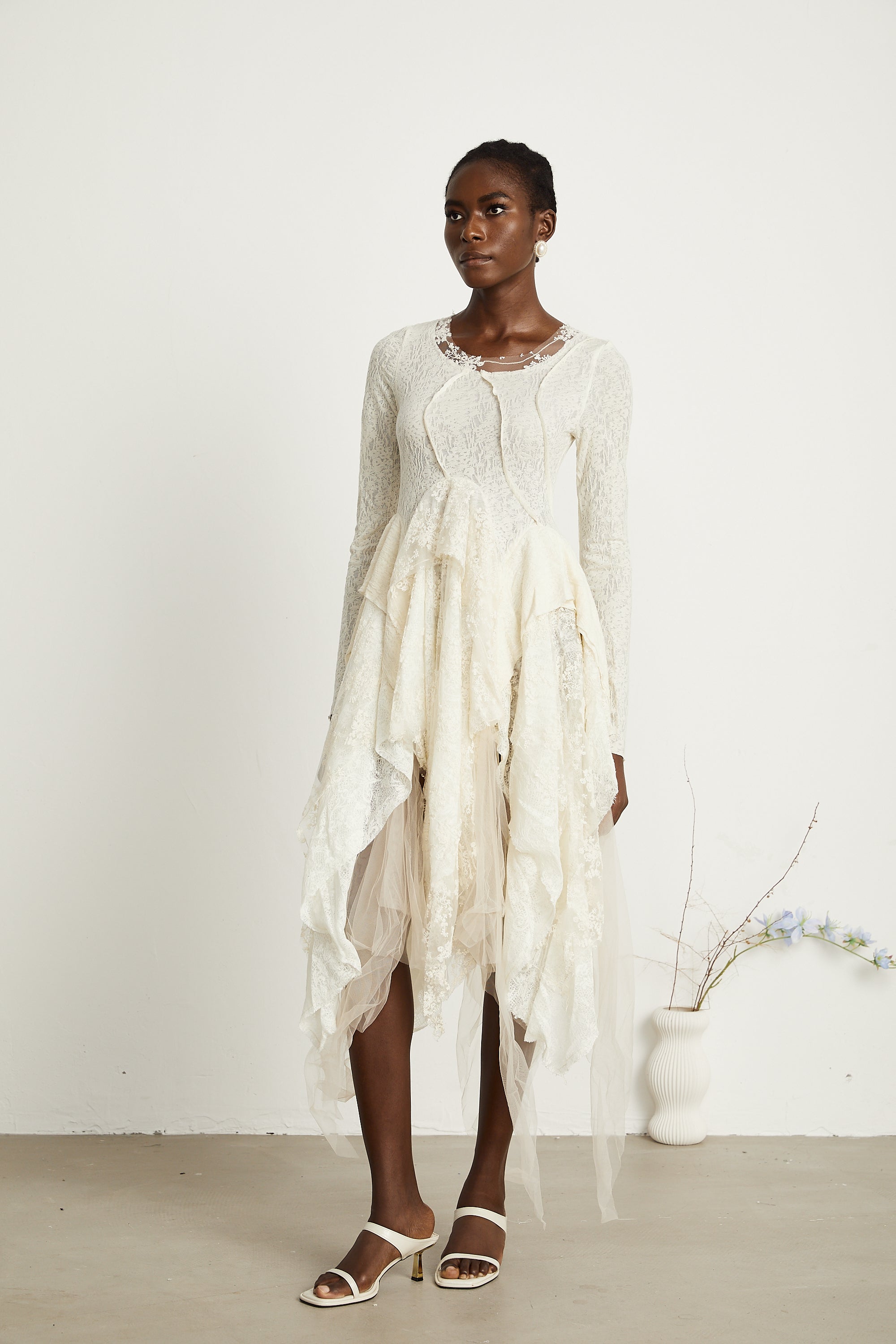 Ursule tül panel midi elbise