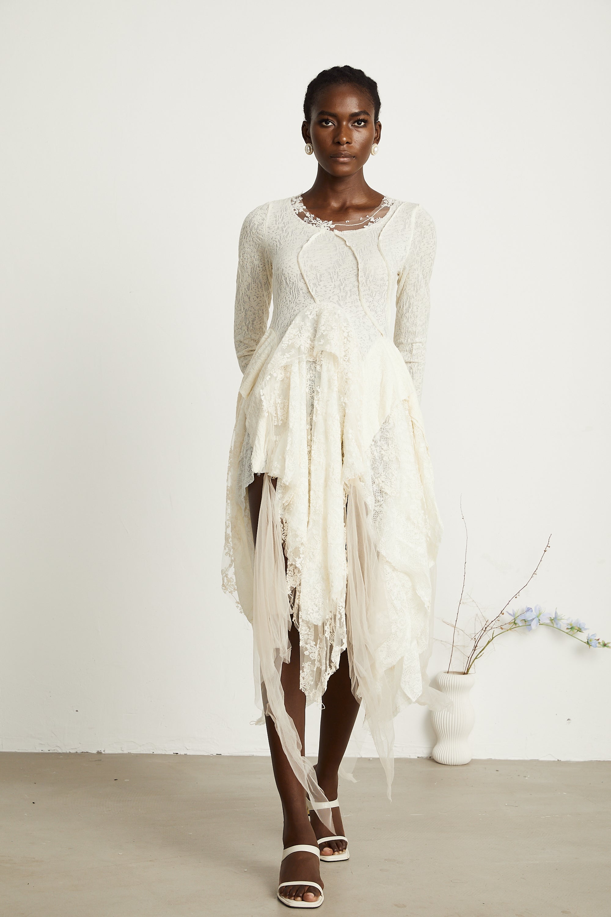 Ursule tül panel midi elbise