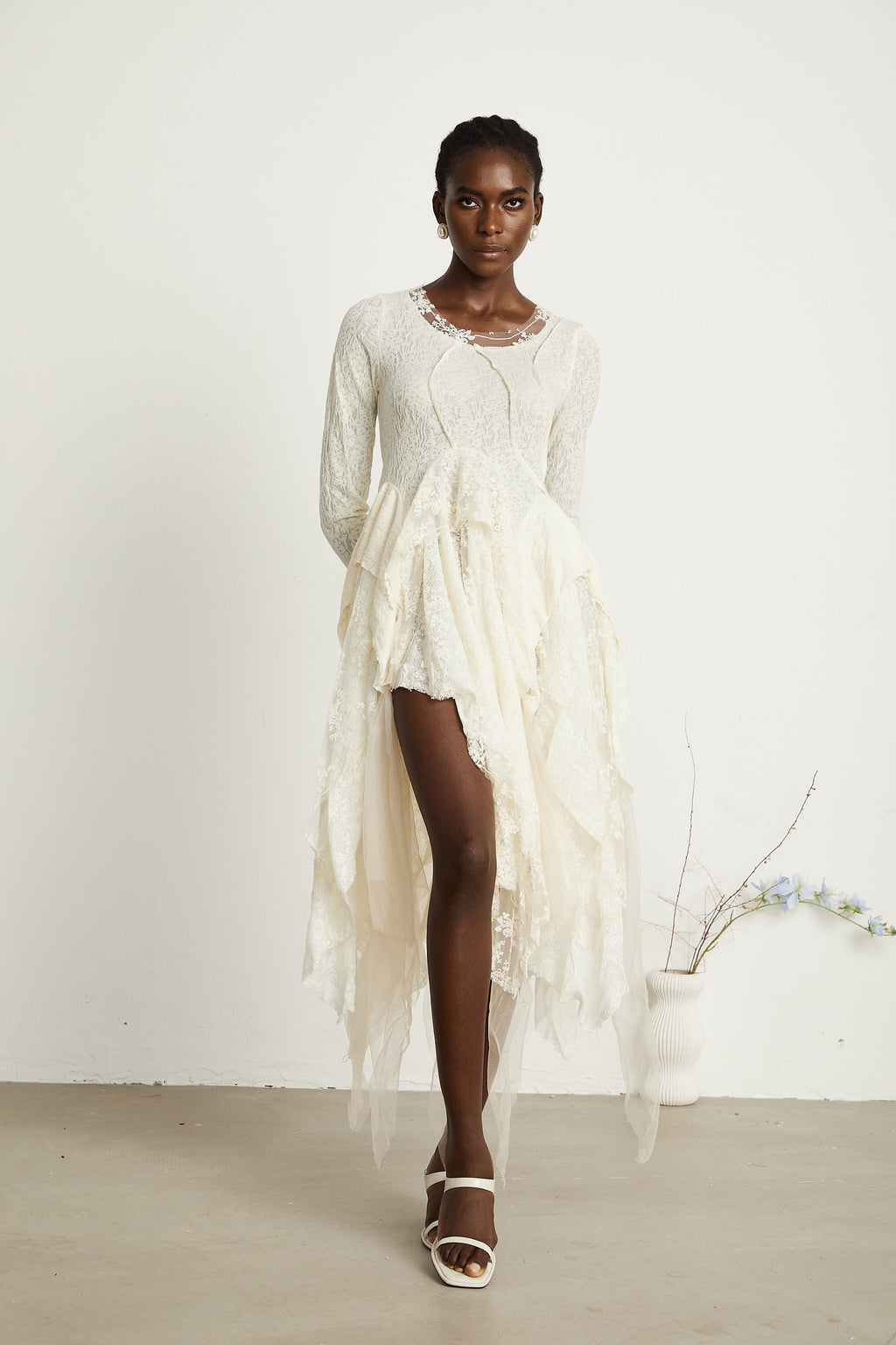 Ursule tül panel midi elbise