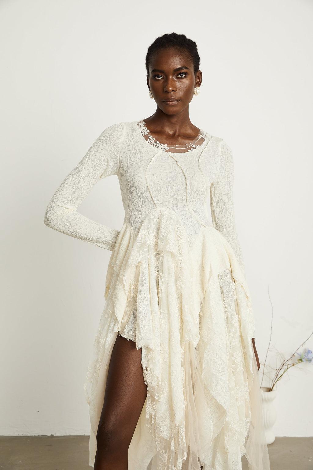 Ursule tül panel midi elbise