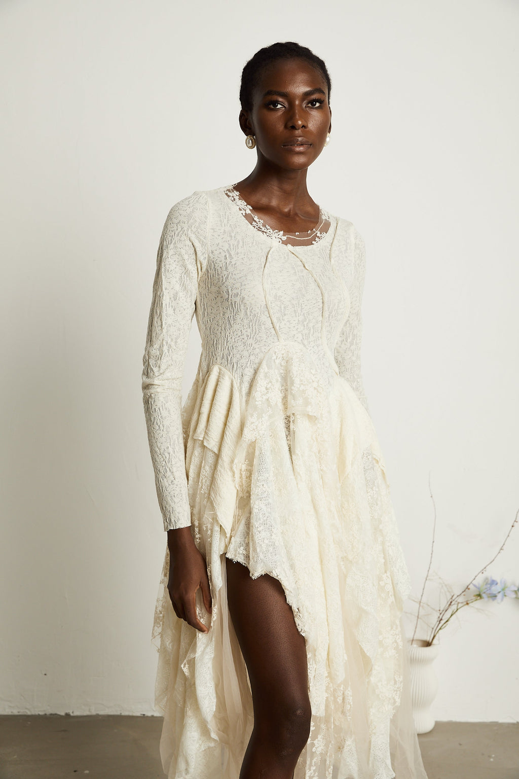 Ursule tül panel midi elbise