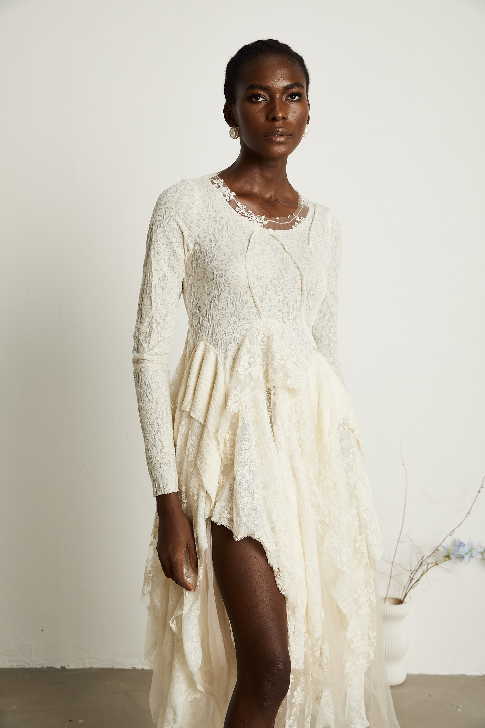 Ursule tül panel midi elbise