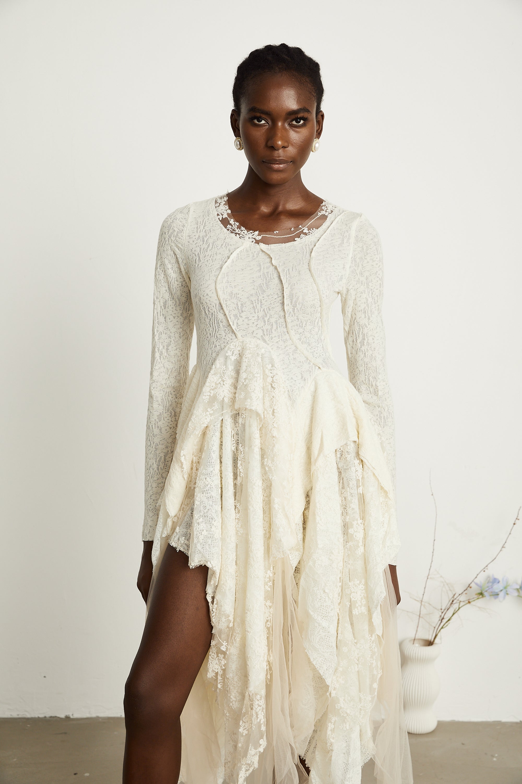 Ursule tül panel midi elbise