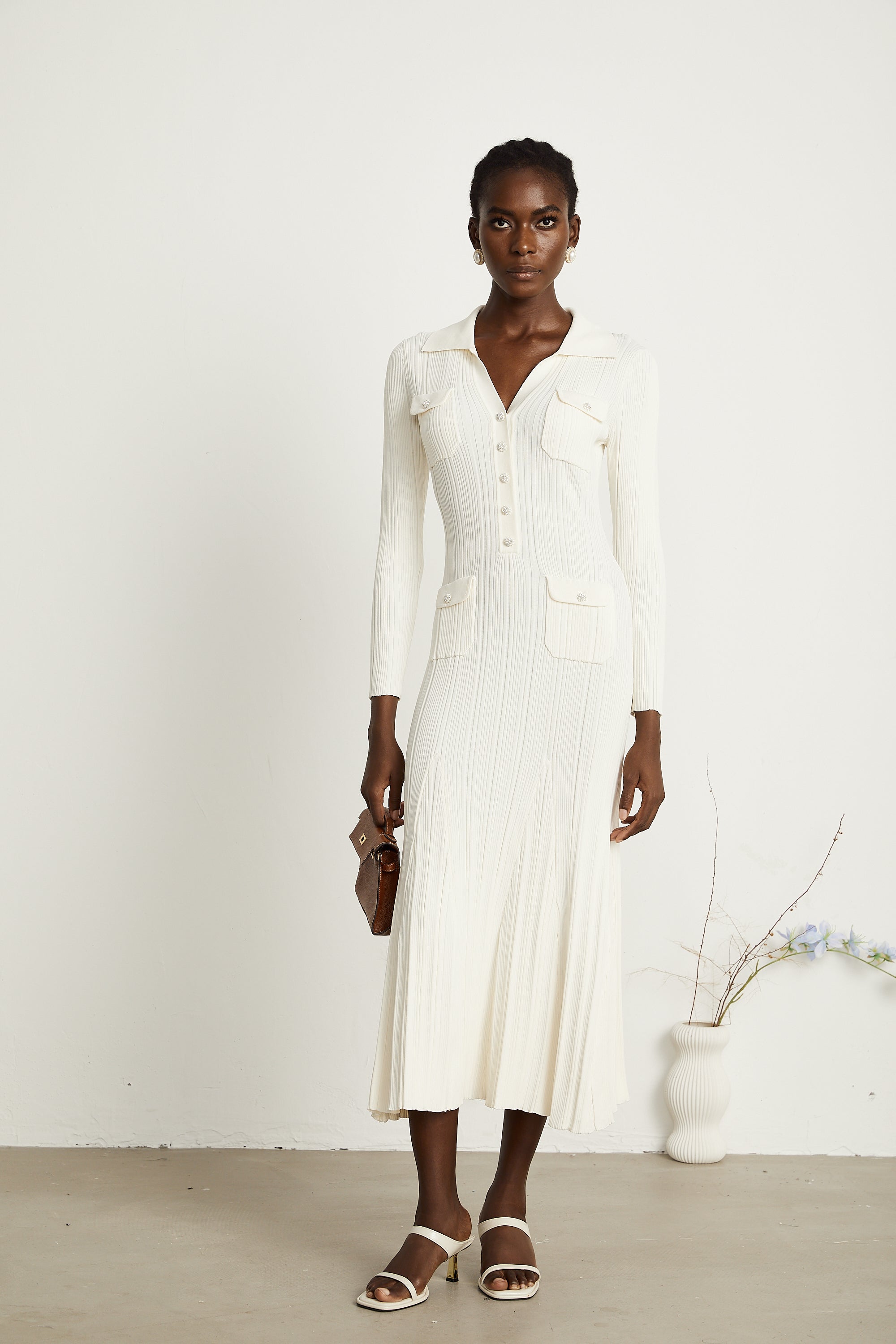 Nuria etekli örgü midi elbise