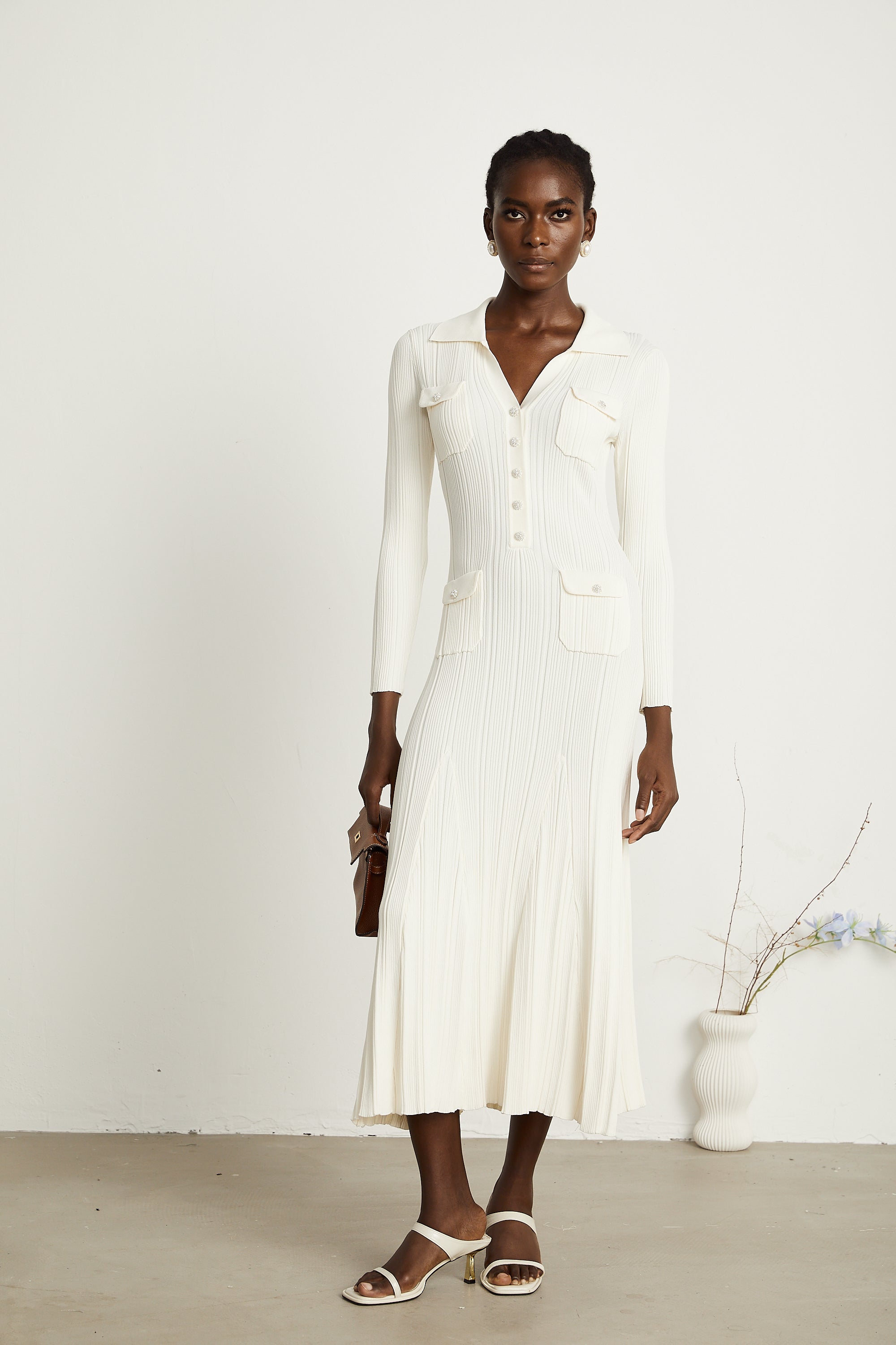 Nuria etekli örgü midi elbise