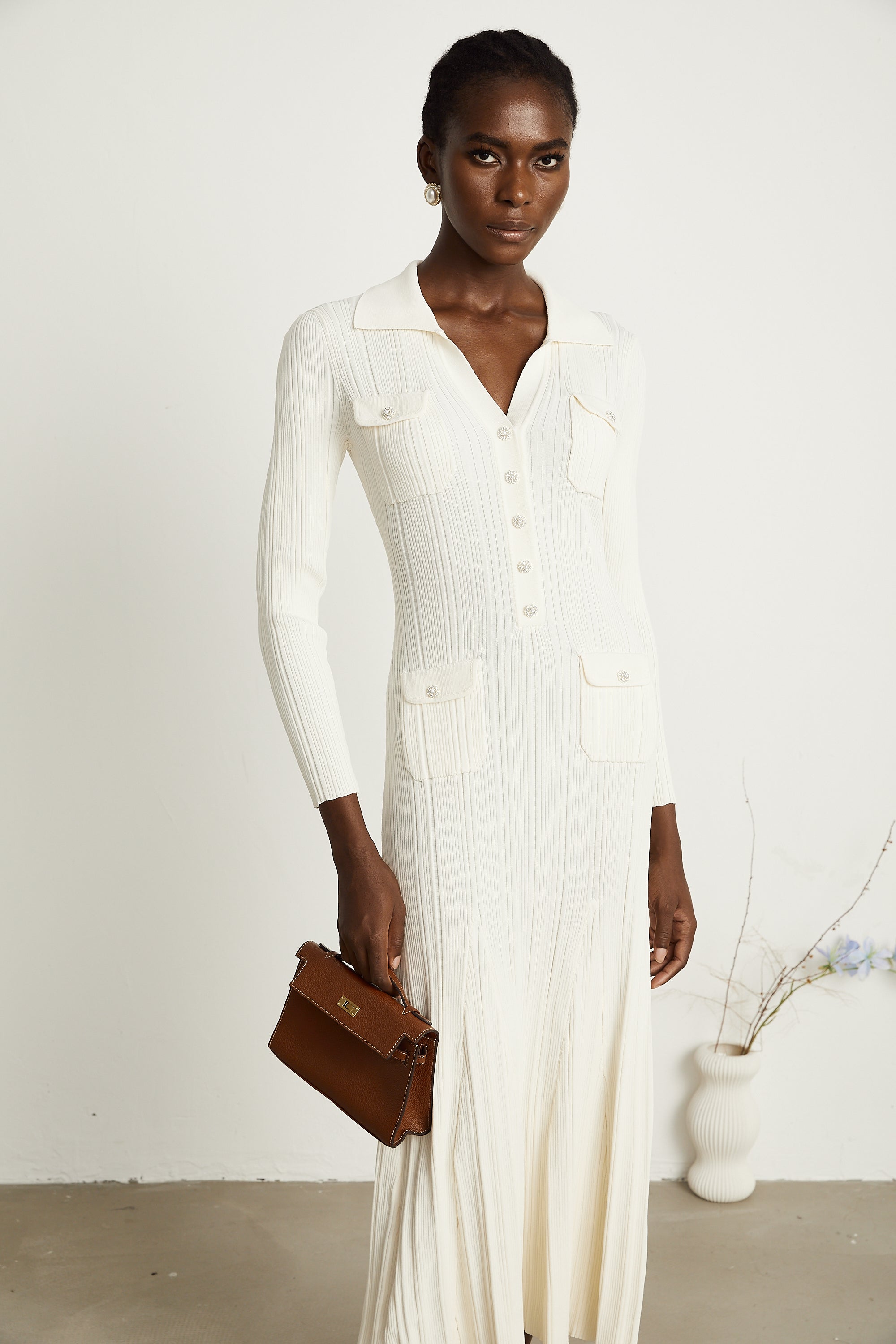 Nuria etekli örgü midi elbise