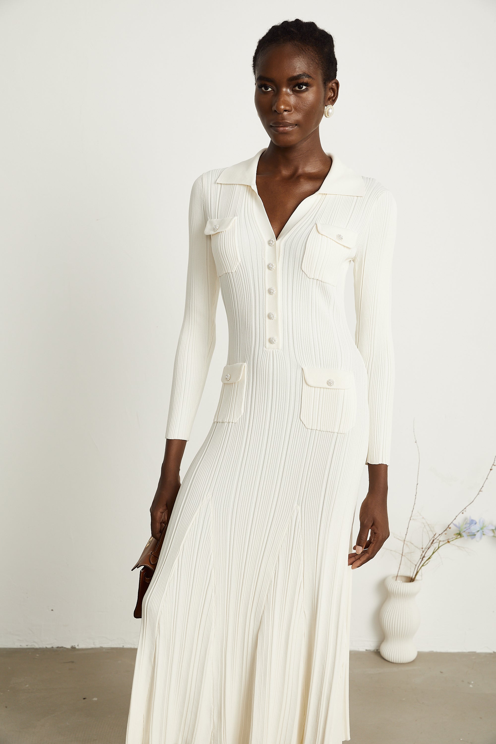 Nuria etekli örgü midi elbise