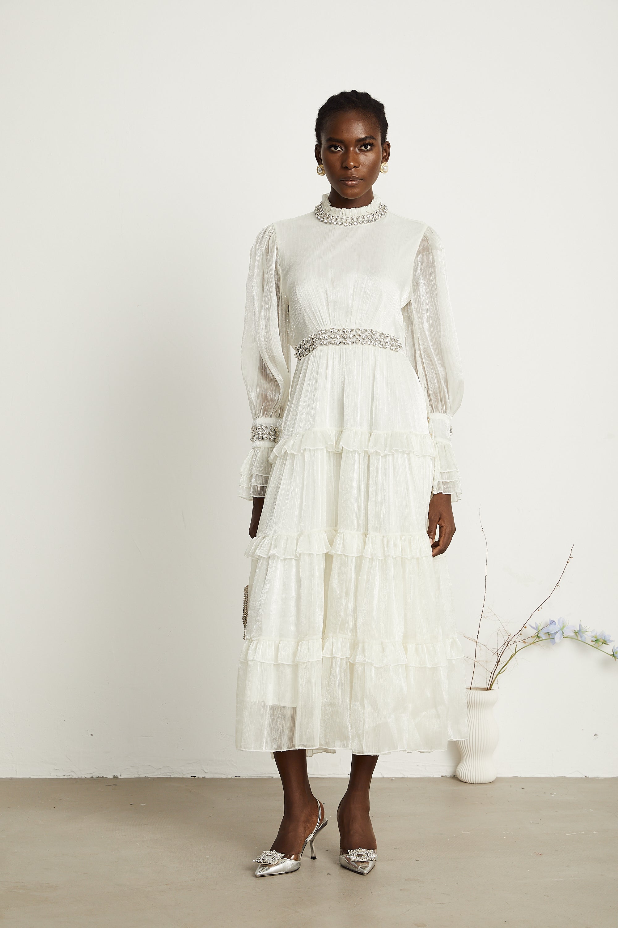 Raphaëlle katmanlı midi elbise