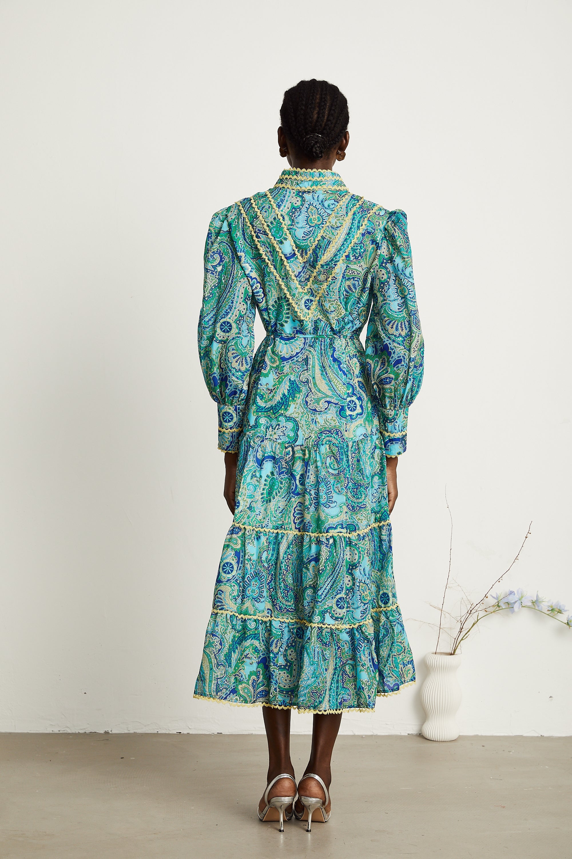 Wanda motifli midi elbise