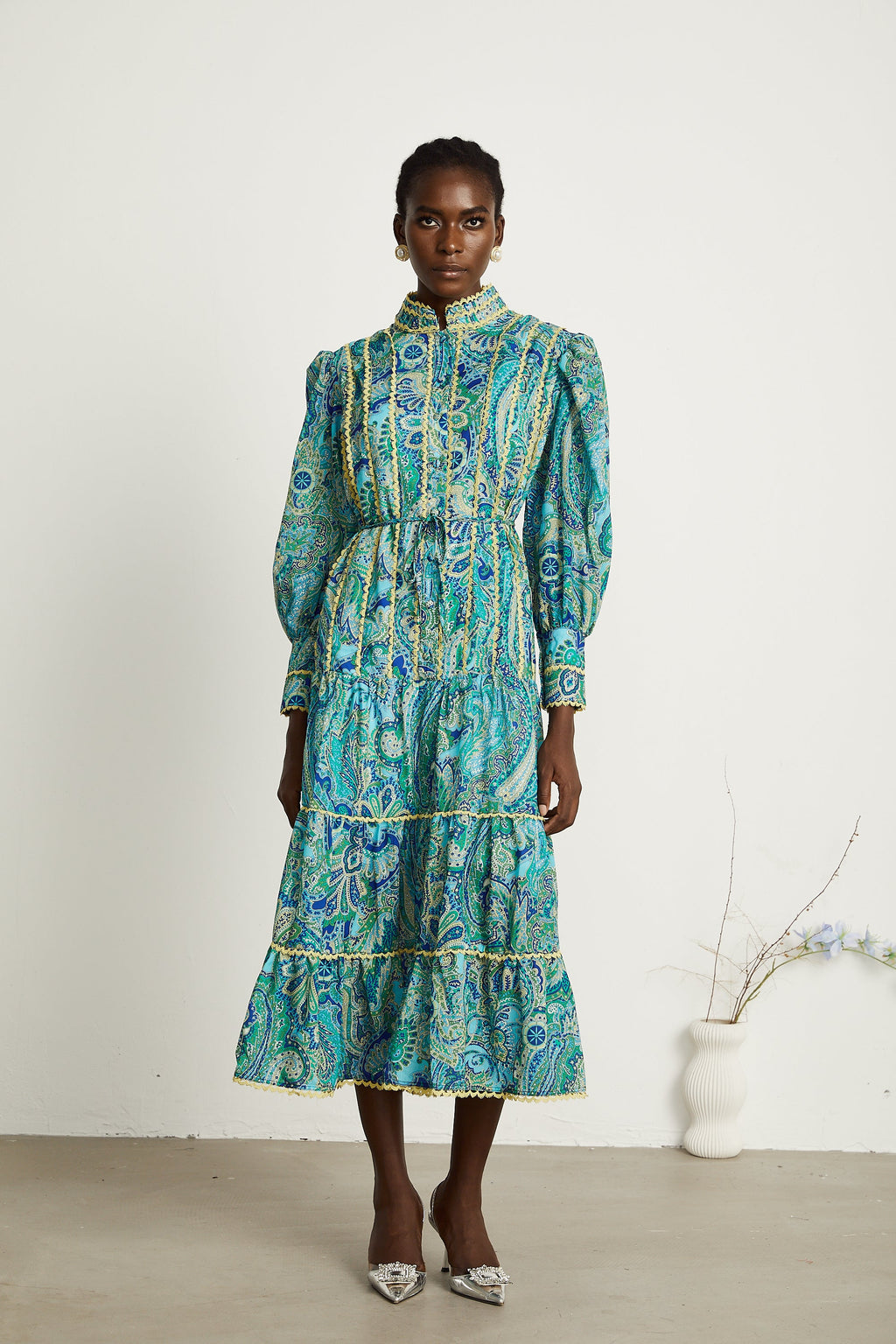 Wanda motifli midi elbise