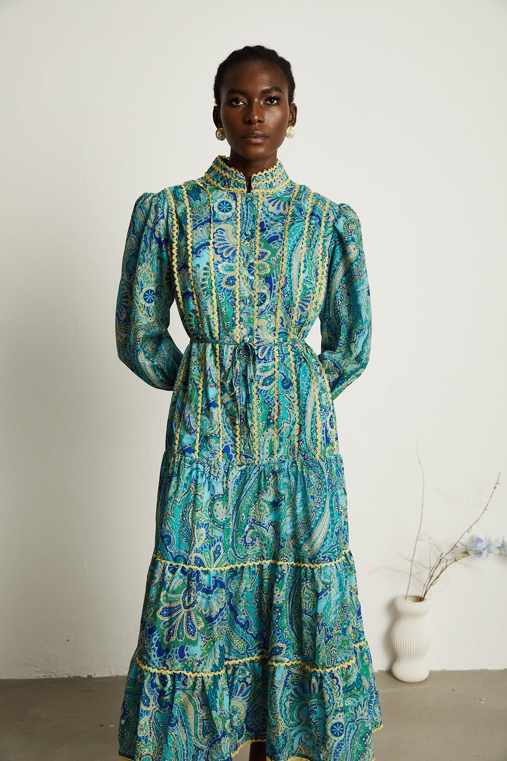 Wanda motifli midi elbise