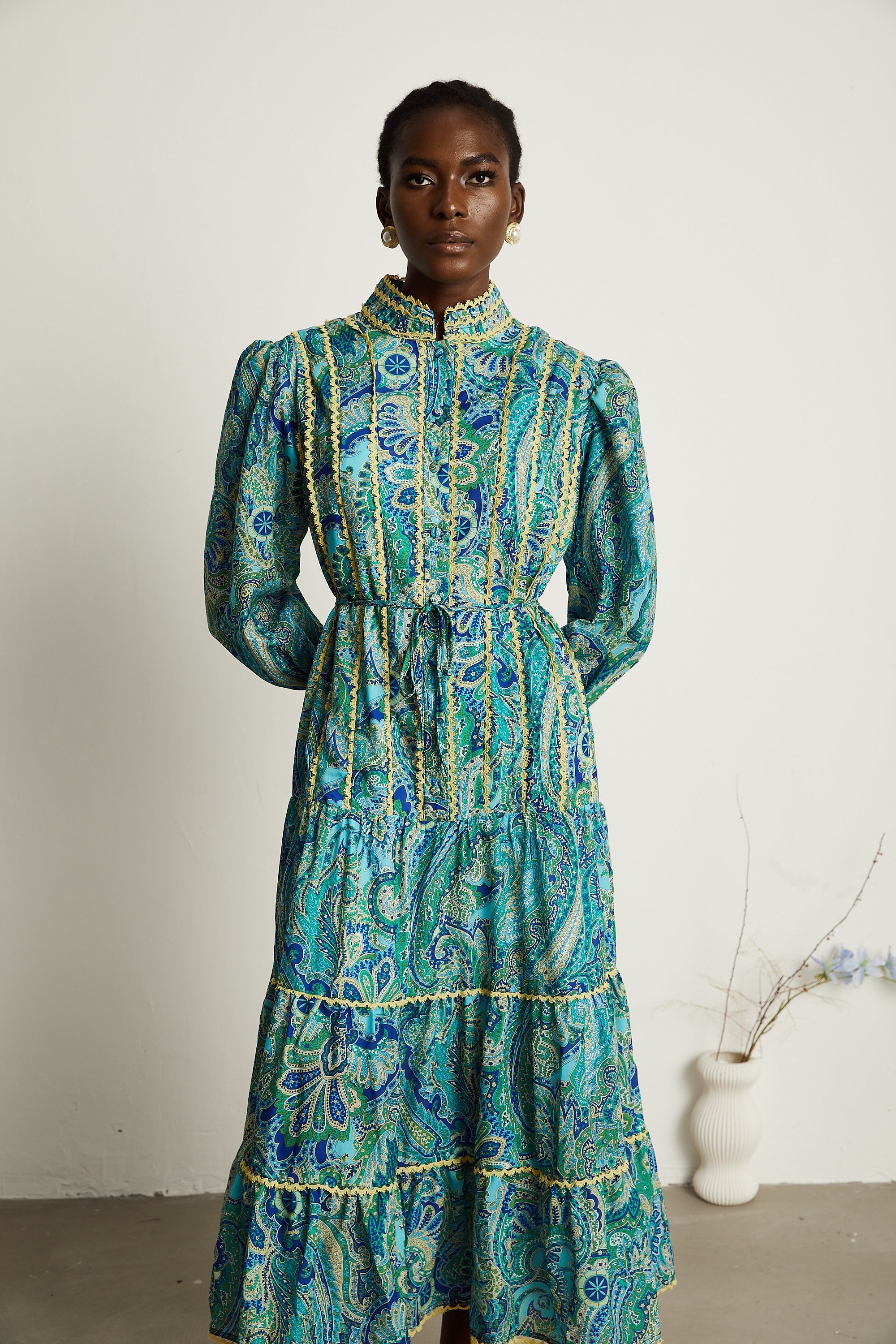 Wanda motifli midi elbise