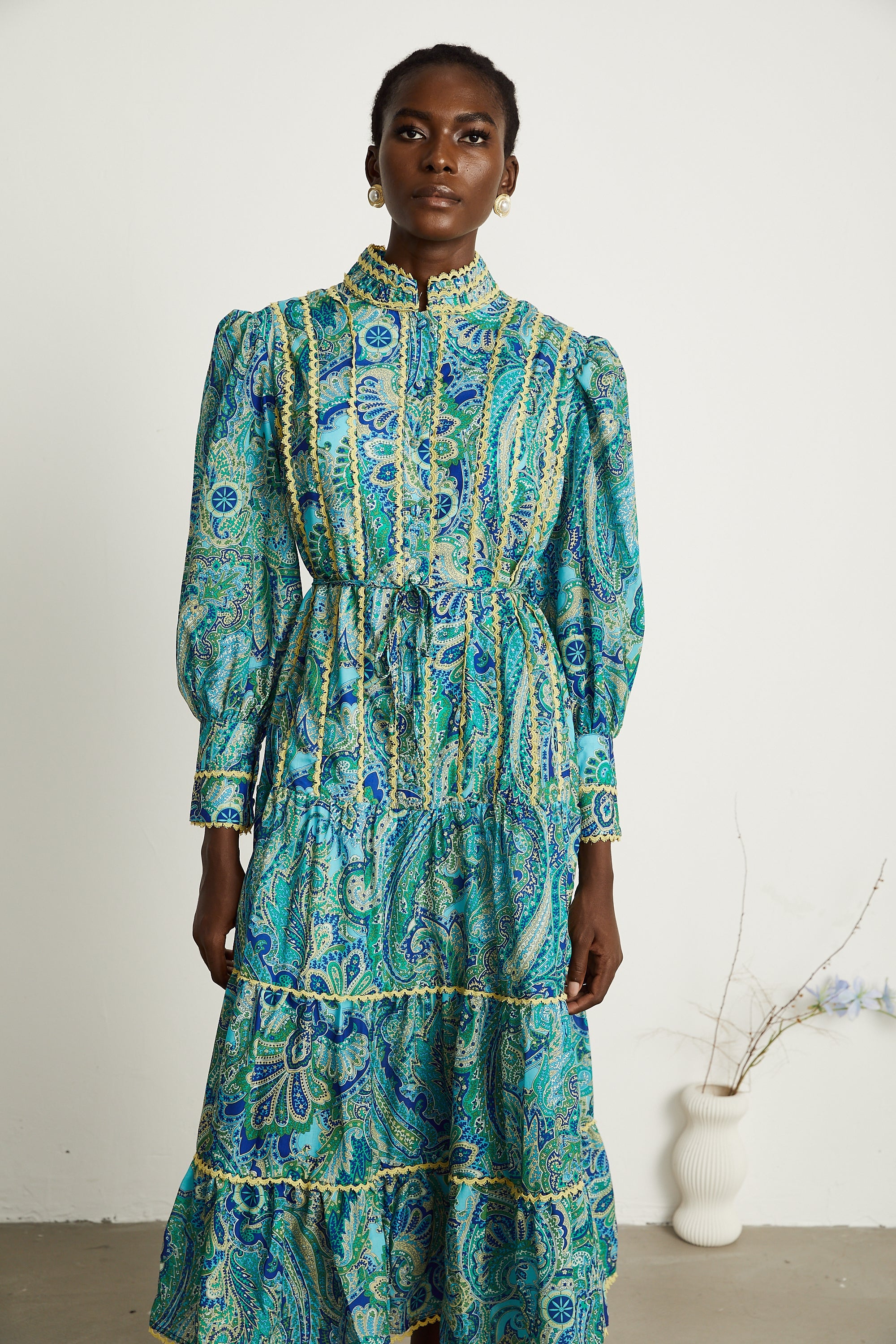 Wanda motifli midi elbise