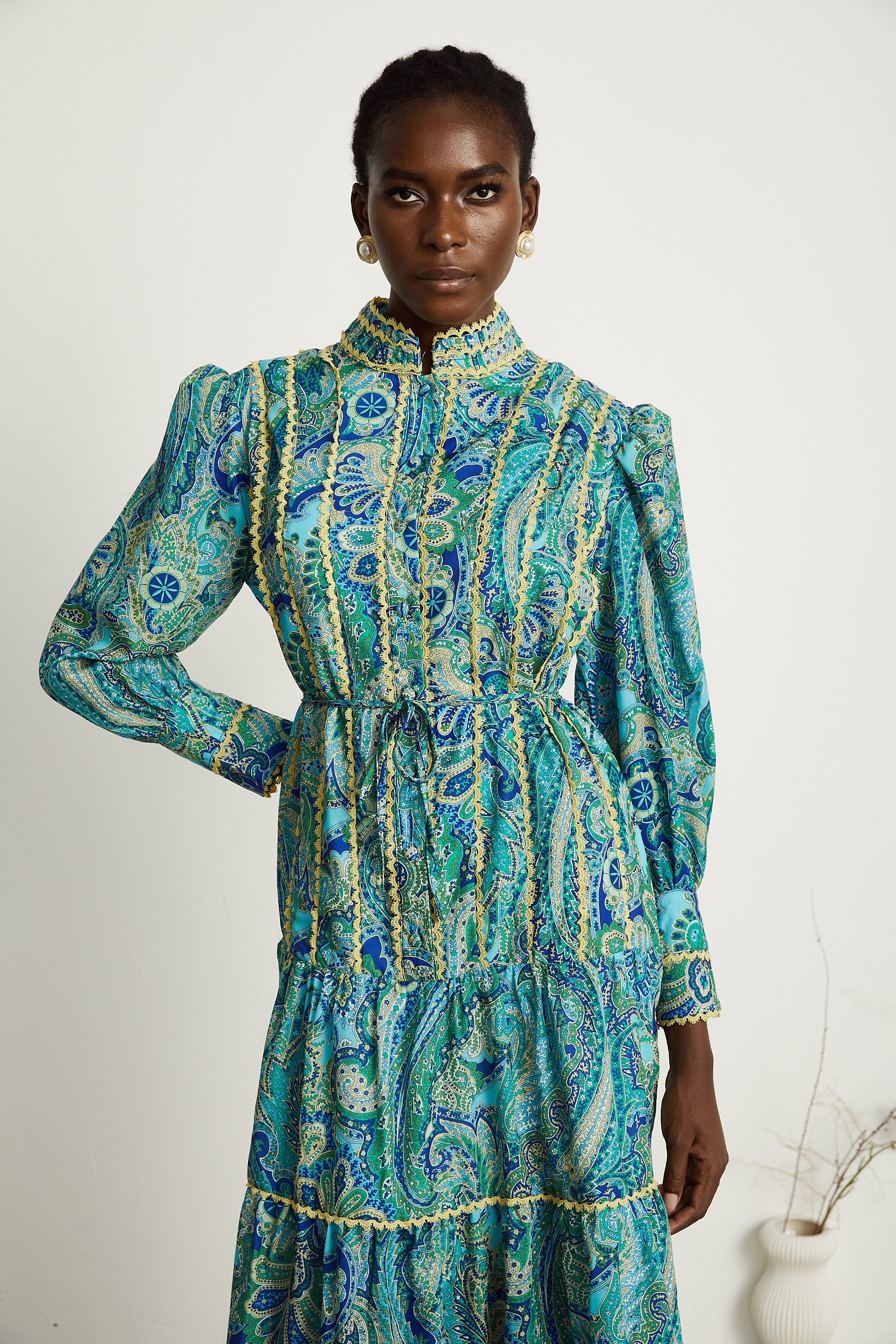 Wanda motifli midi elbise