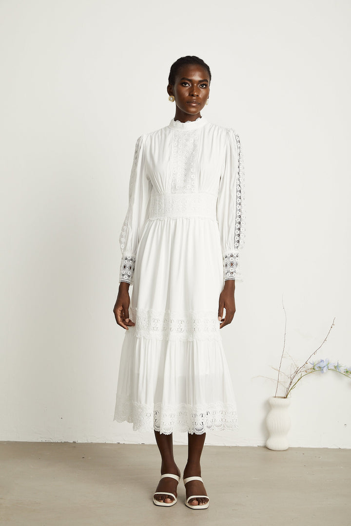 Severine dantel midi elbise