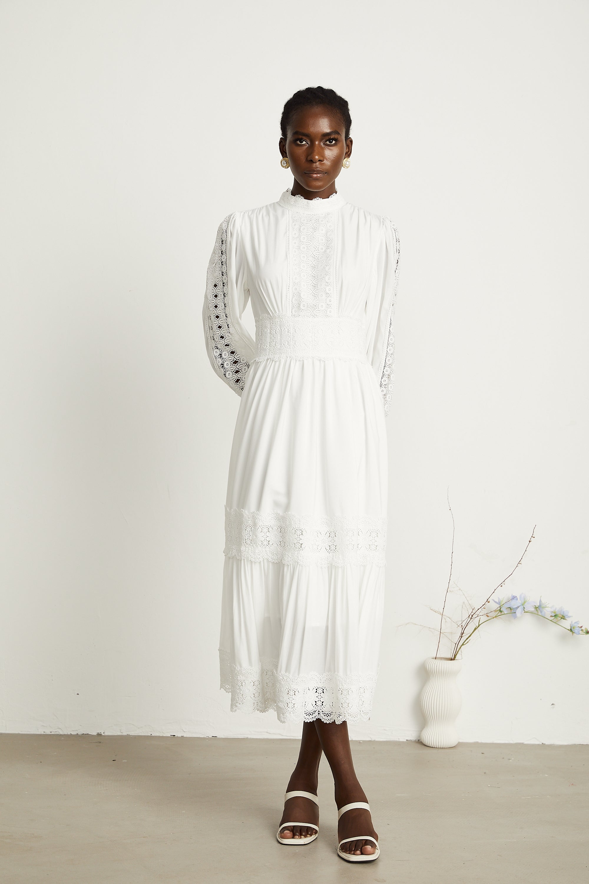 Severine dantel midi elbise