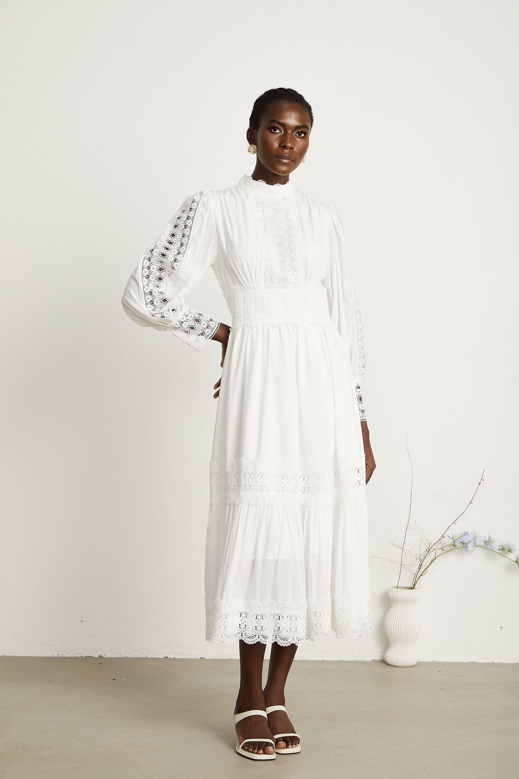 Severine dantel midi elbise