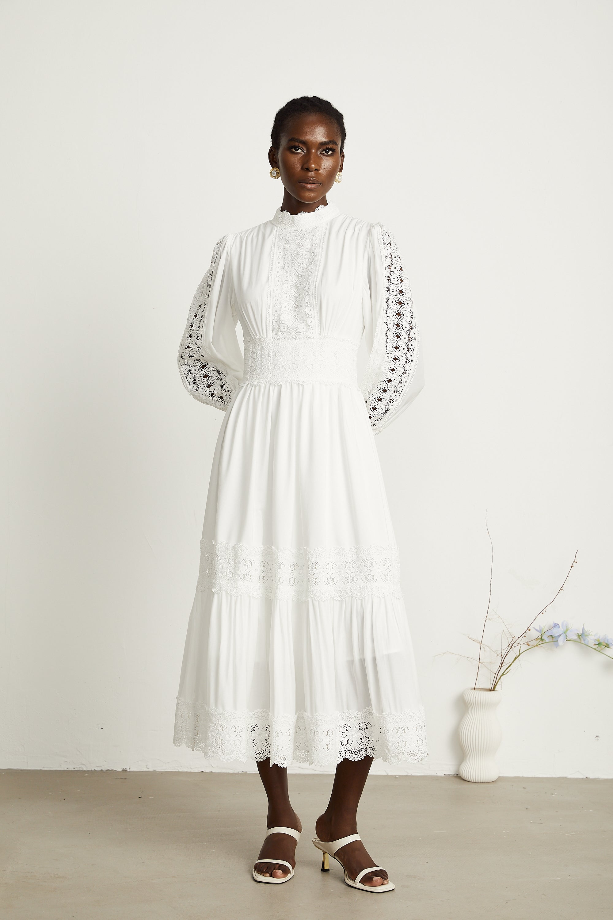 Severine dantel midi elbise