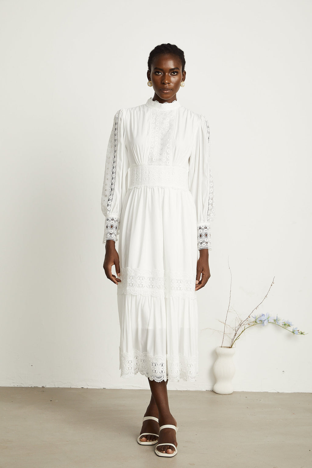 Severine dantel midi elbise