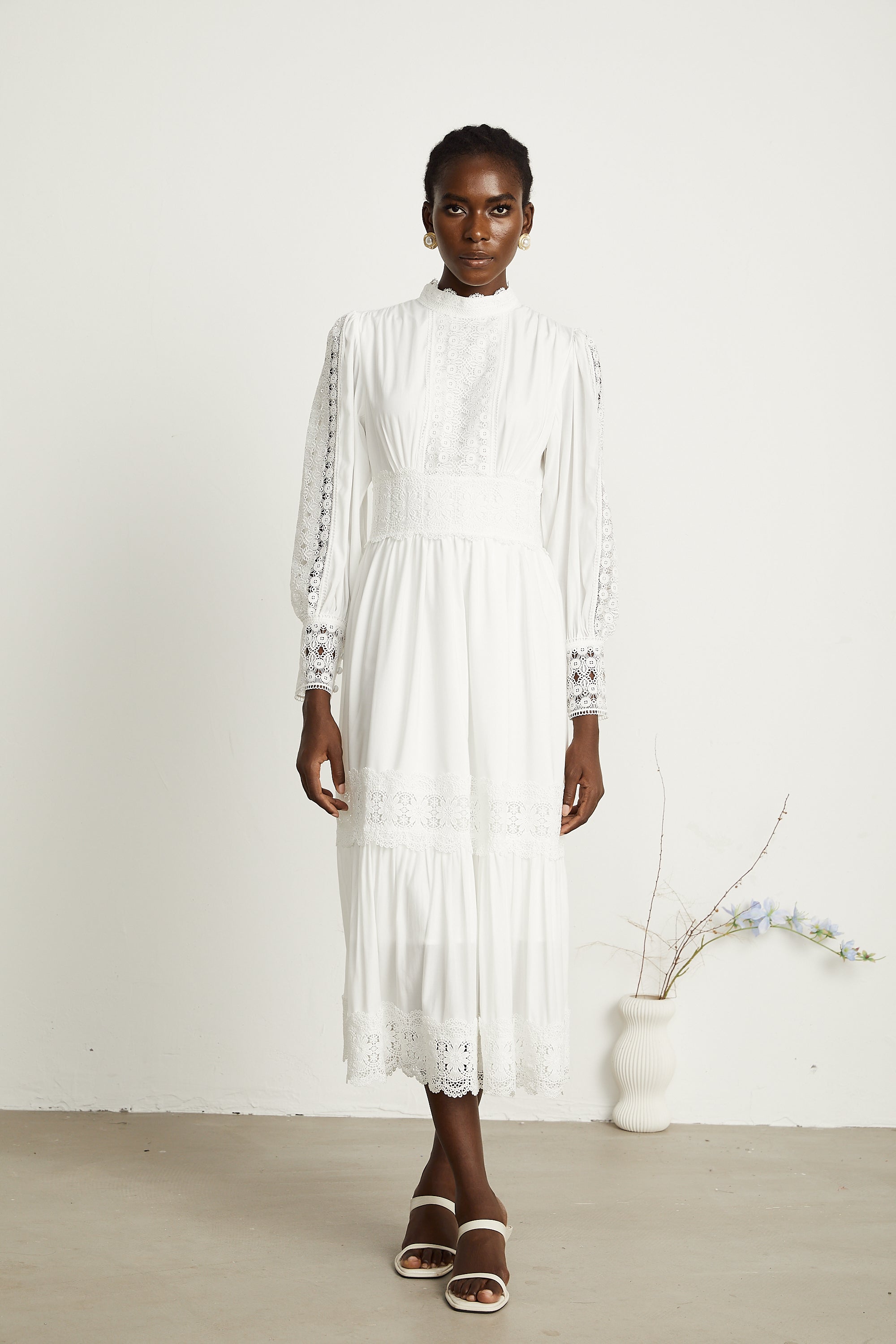 Severine dantel midi elbise